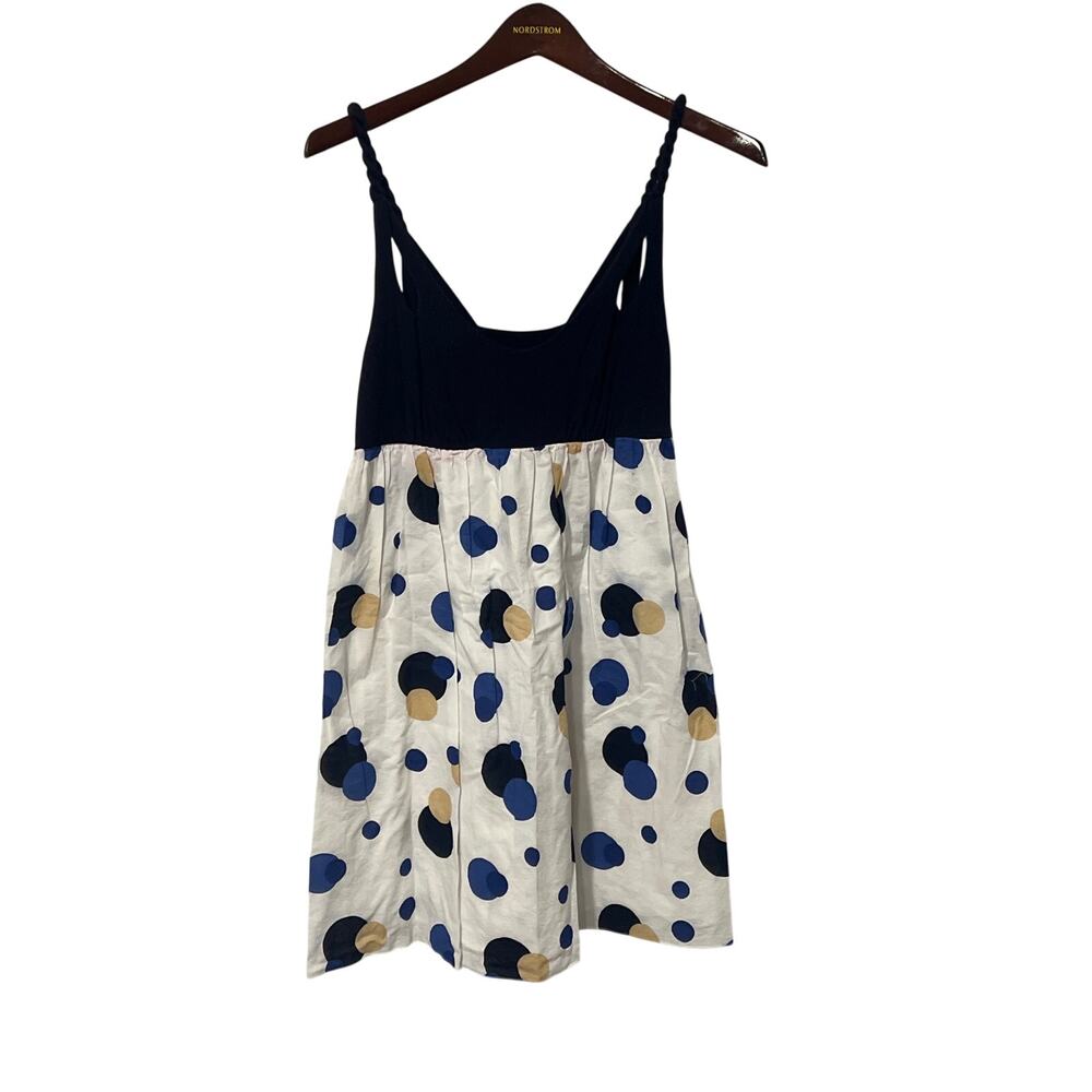 Blue & Tan Jersey Knit and Poplin Short Dress, Size 4,*0